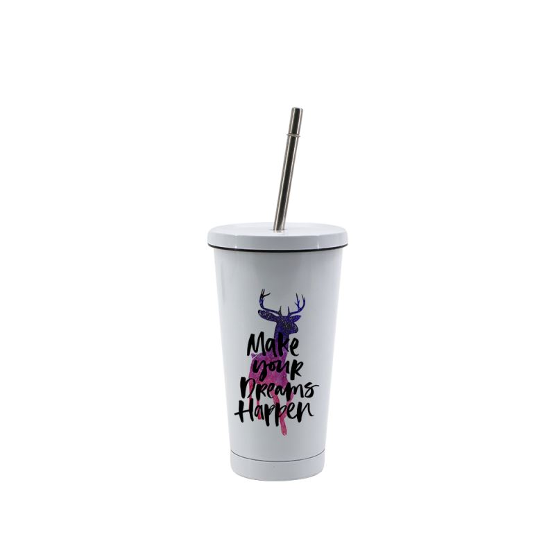 450ML Stainless Steel Straw Cup-White