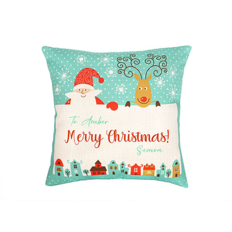 Linen Pillow Case - Double Side Round Printable Part - Green with Xmas Patter