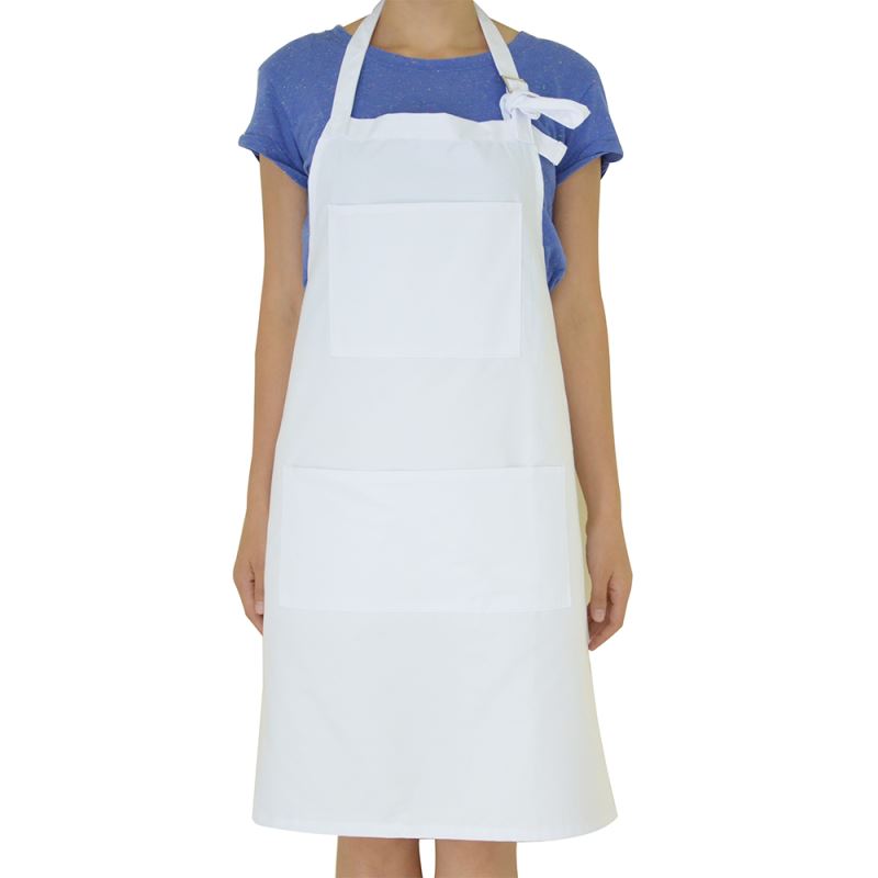 Adult Canvas Apron-White With Top Pocket