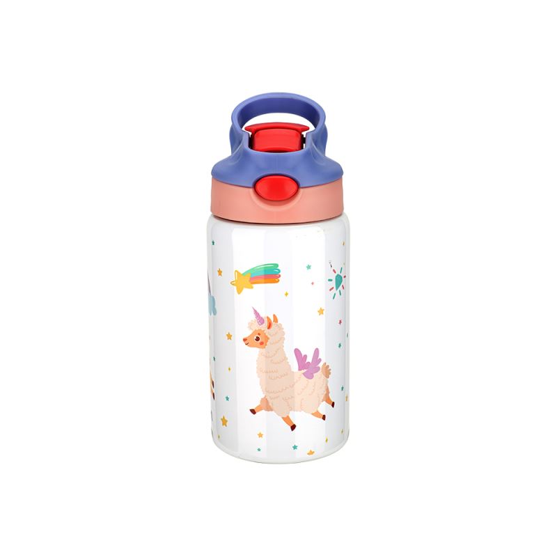 350ml Kids Stainless Steel Bottle With Straw - Purple & Pink