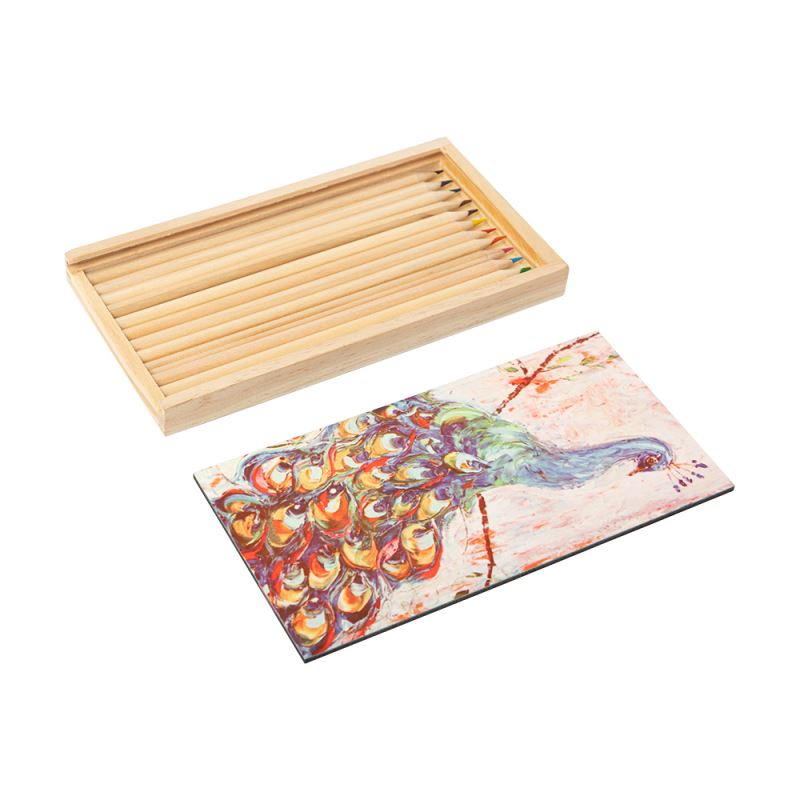 Wooden Pencil Box with MDF Insert-with 12pcs Colorful Pencil