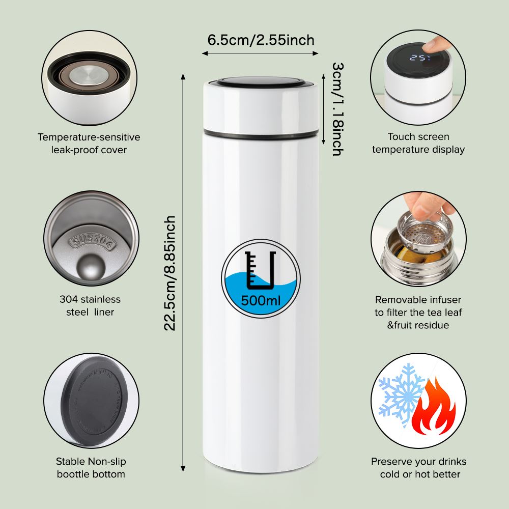 Double Wall Stainless Steel Bottle with Filter&Temperature Display - Glossy