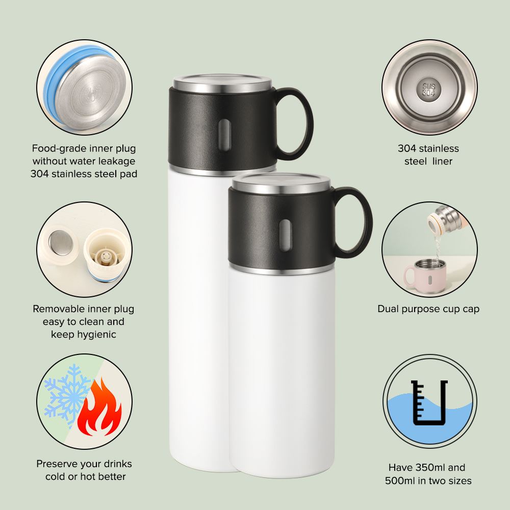Double Wall Stainless Steel Bottle Cup Cap - White