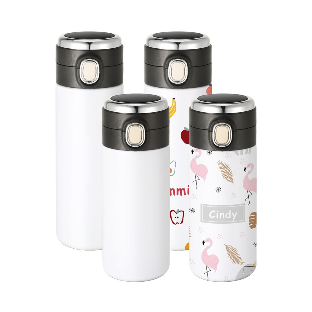 Double Wall Stainless Steel Bottle with Temperature Display - White
