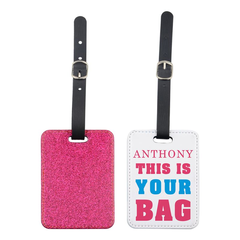 PU Glitter Luggage Tag-Hot Pink