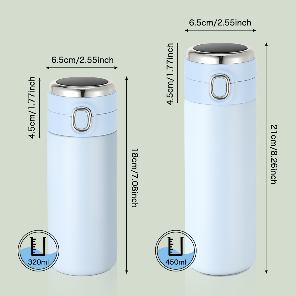 Double Wall Stainless Steel Bottle with Temperature Display - Blue