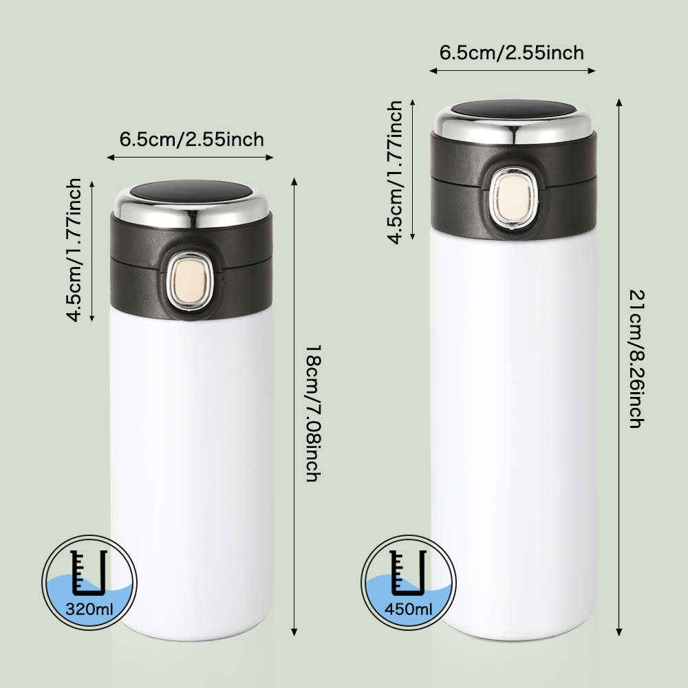 Double Wall Stainless Steel Bottle with Temperature Display - White