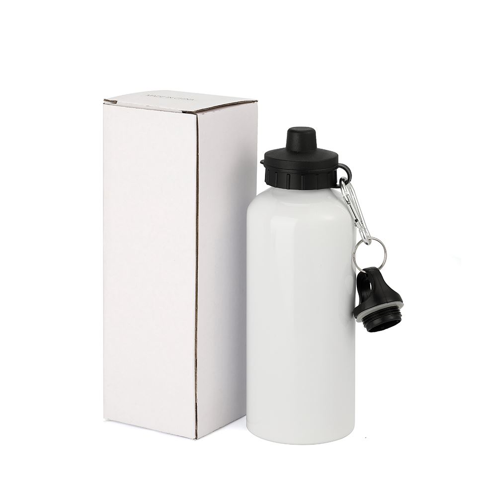 400ml Aluminium Bottle with Two Caps - White