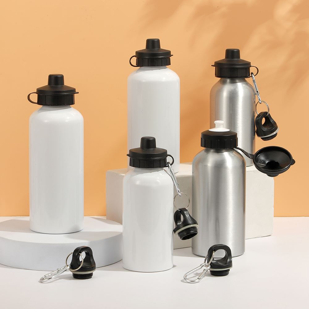 400ml Aluminium Bottle with Two Caps - White