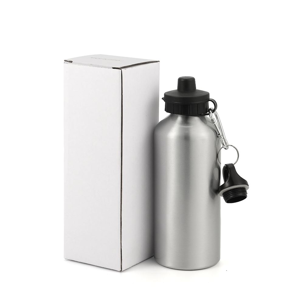 400ml Aluminium Bottle with Two Caps - White