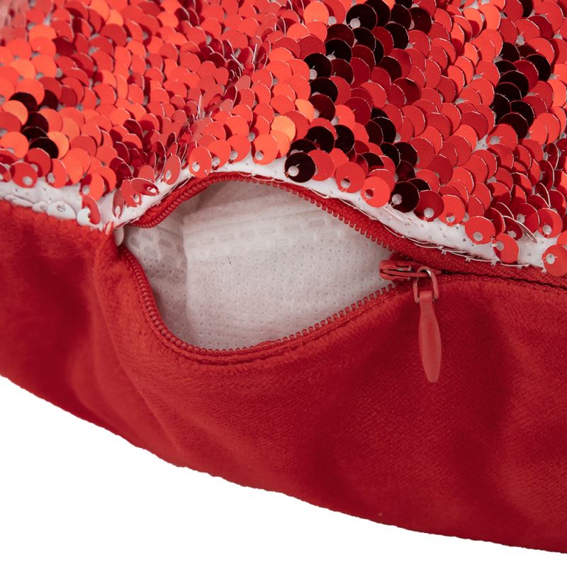 Sequin Pillow Case-Heart Shape-Red