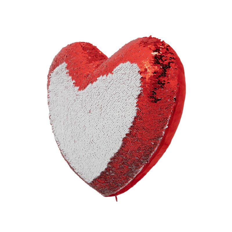 Sequin Pillow Case-Heart Shape-Red