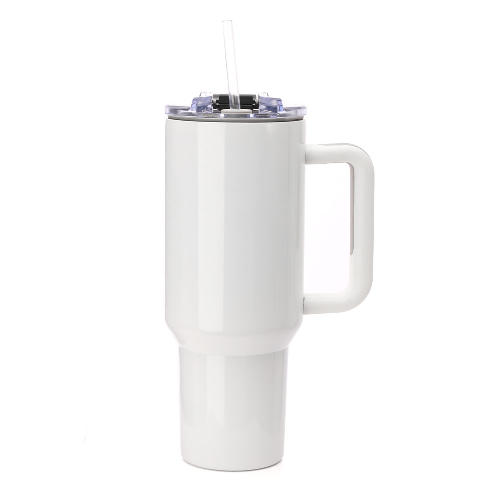 40 OZ Travel Mug with Plastic Handle-White