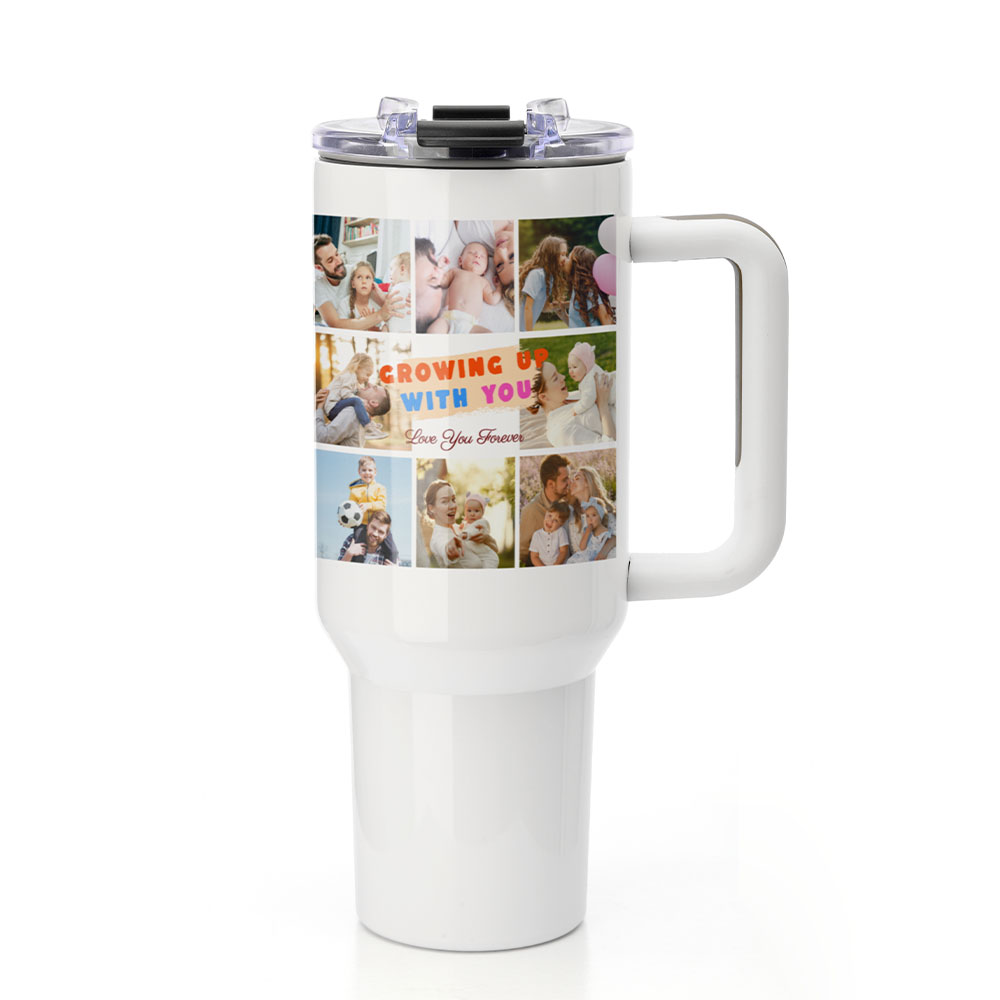 40 OZ Travel Mug with Plastic Handle-White