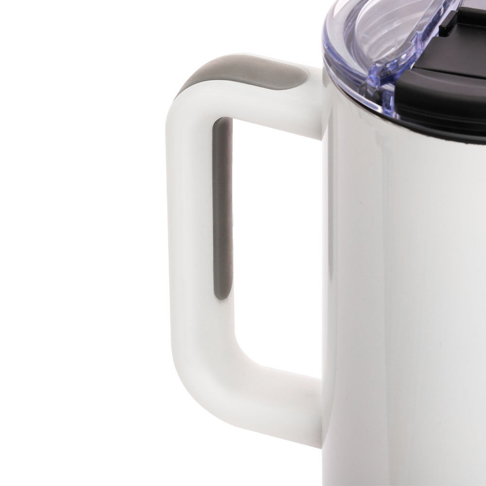 40 OZ Travel Mug with Plastic Handle-White