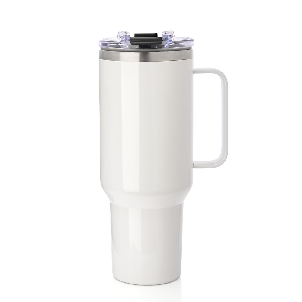 40 OZ Travel Mug with Metal Handle-White