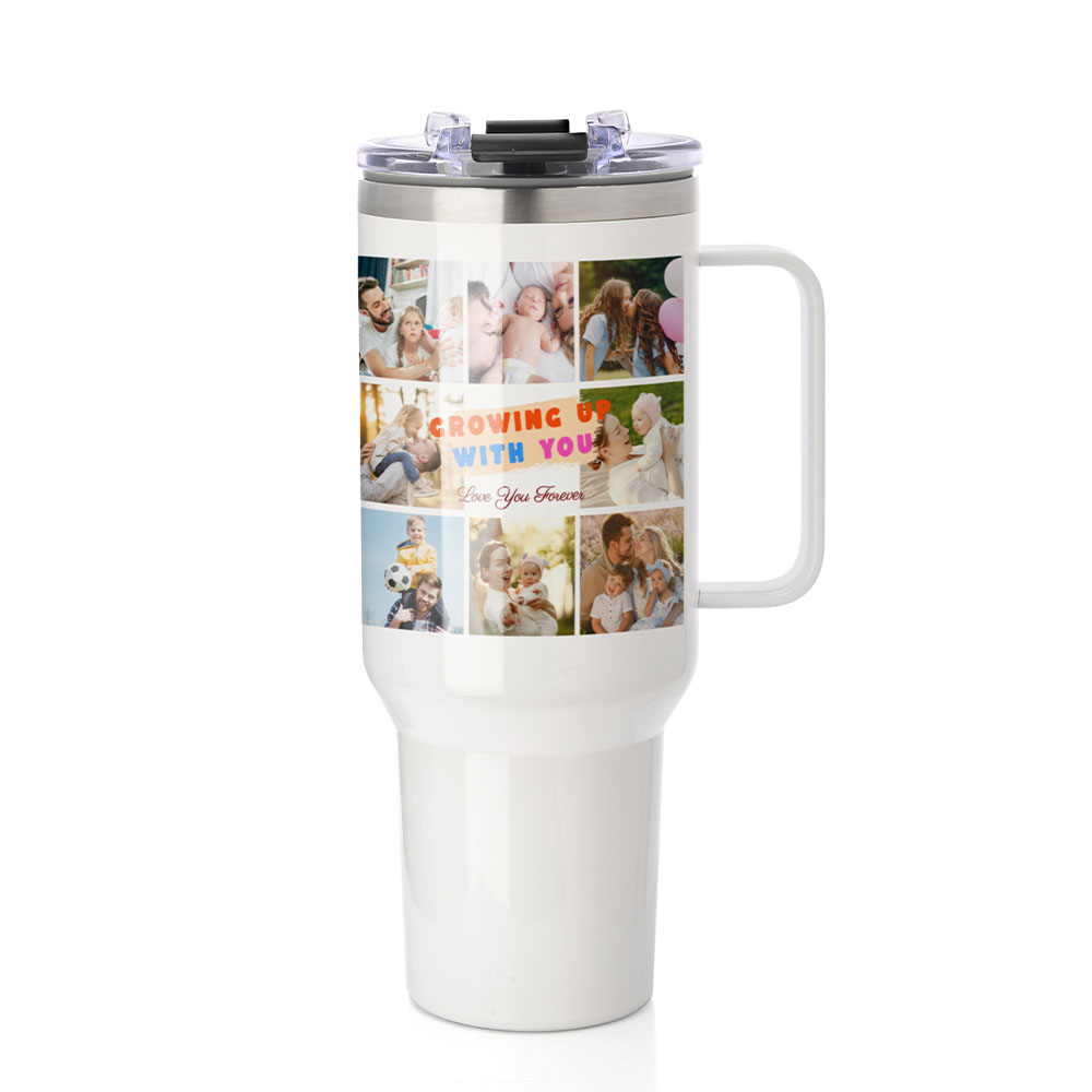 40 OZ Travel Mug with Metal Handle-White