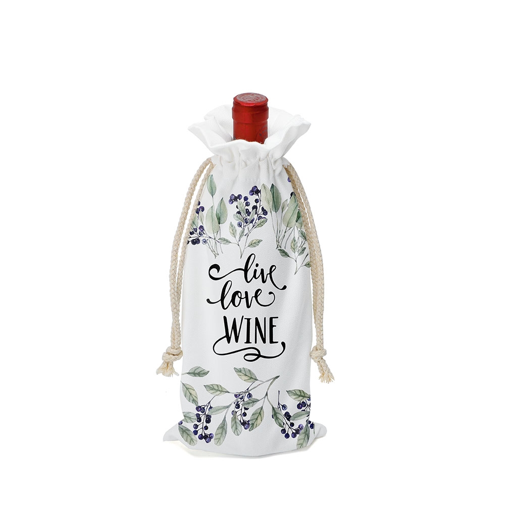 Sublimation Canvas Red Wine bottle Drawstring Bag