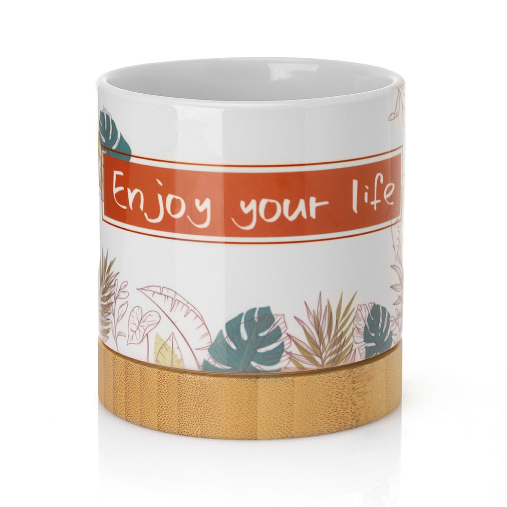 Ceramic Sublimation Flower Pot with Bamboo Tray Base