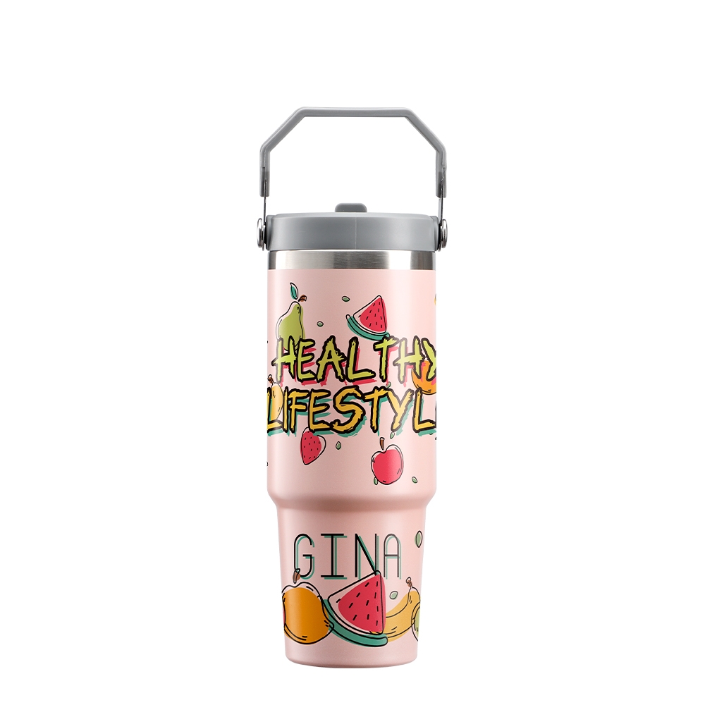 30OZ Sublimation Flip Straw Tumbler with Swing Handle