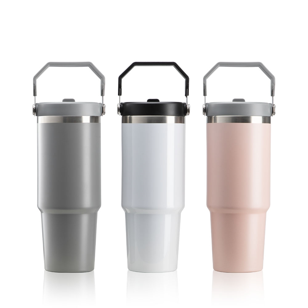 30OZ Sublimation Flip Straw Tumbler with Swing Handle