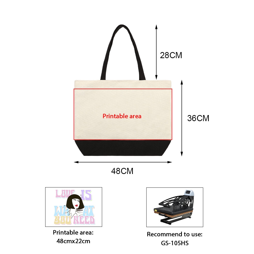 Sublimation Tote Bag with Large Space and Color Block Design