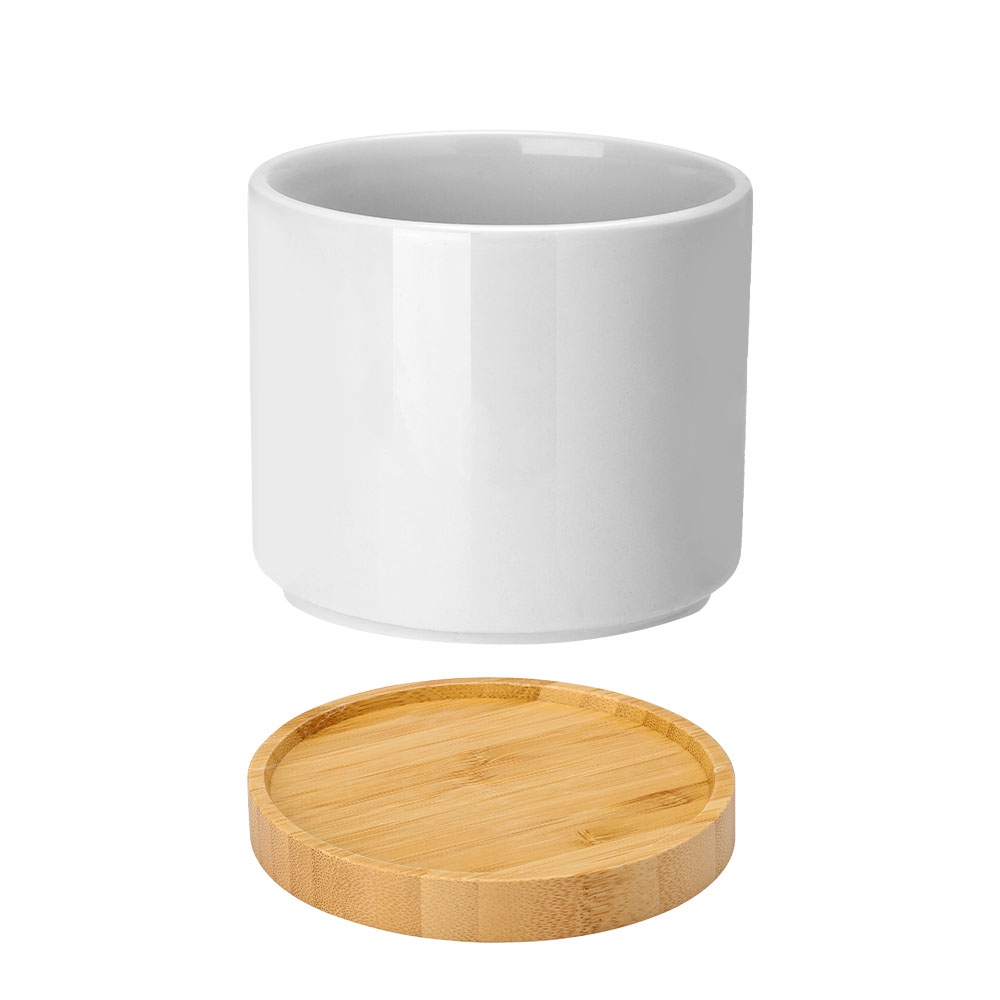 Ceramic Sublimation Flower Pot with Bamboo Tray Base
