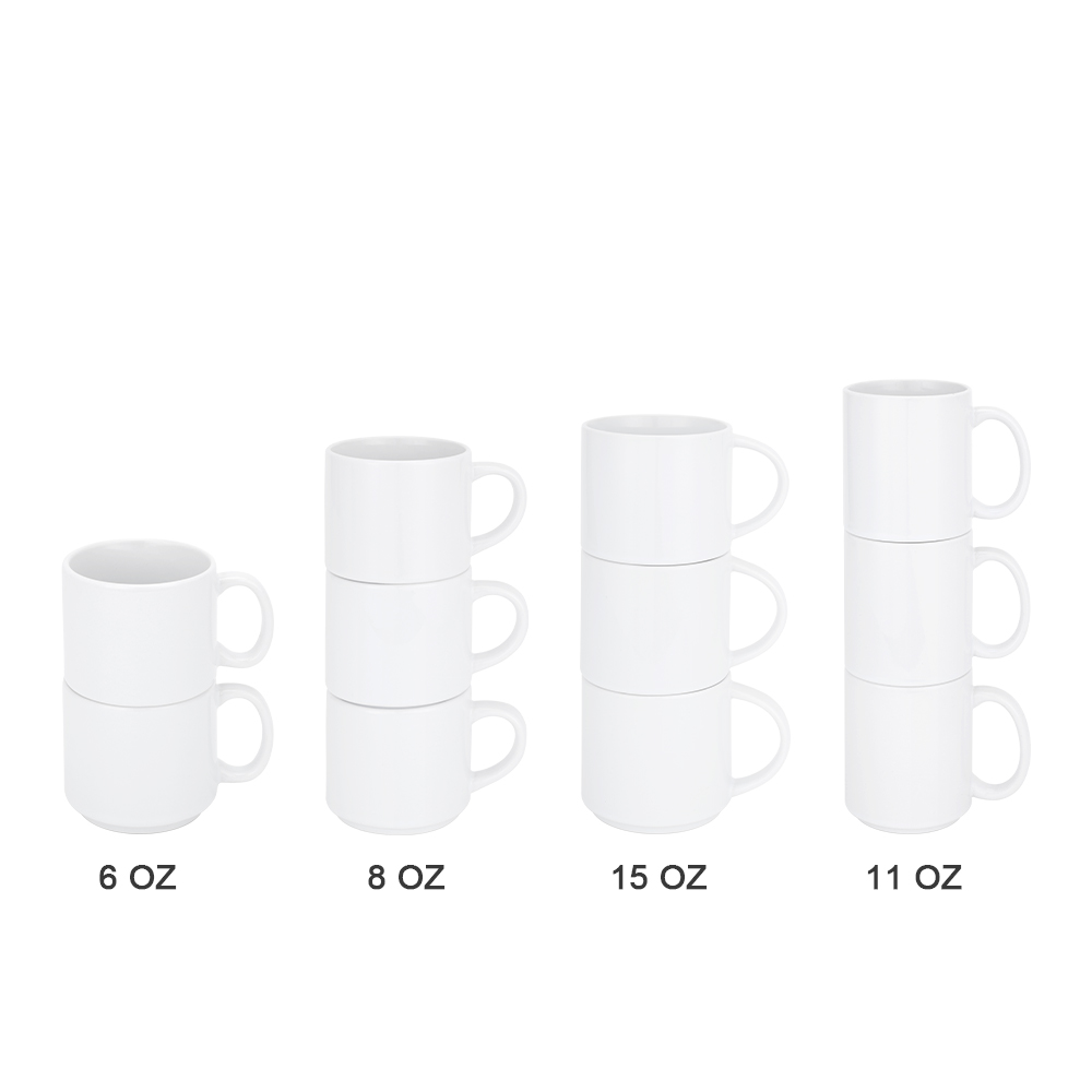 Custom Wholesale Ceramic Sublimation Stackable Mugs 6OZ/8OZ/11OZ/15OZ