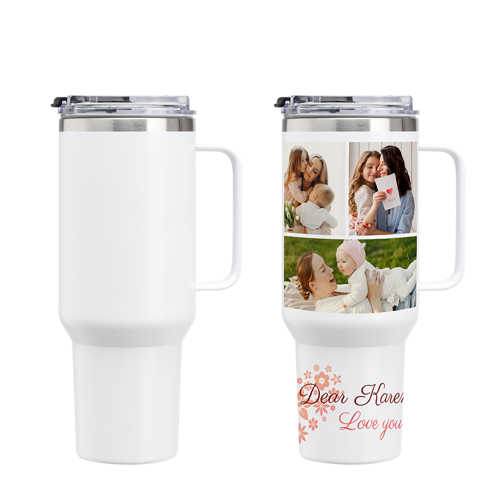 40oz Sublimation Tumbler Travel Mug – with Plastic/Metal Handle & Lid