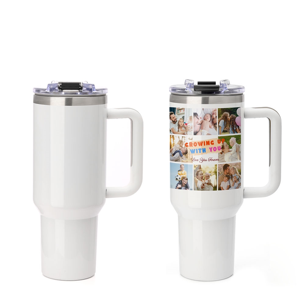 40oz Sublimation Tumbler Travel Mug – with Plastic/Metal Handle & Lid